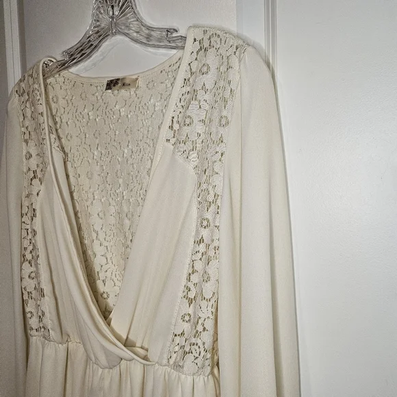 Miin Ivory Lace Long Sleeve Romper Size L Boho Bridal Chic Romantic One Piece - Picture 6 of 16